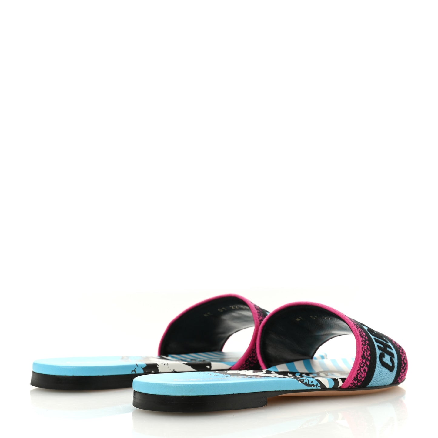 Canvas D-Jungle Pop Embroidered Dway Flat Slide Sandals 37 Bright Blue Pink Multicolor