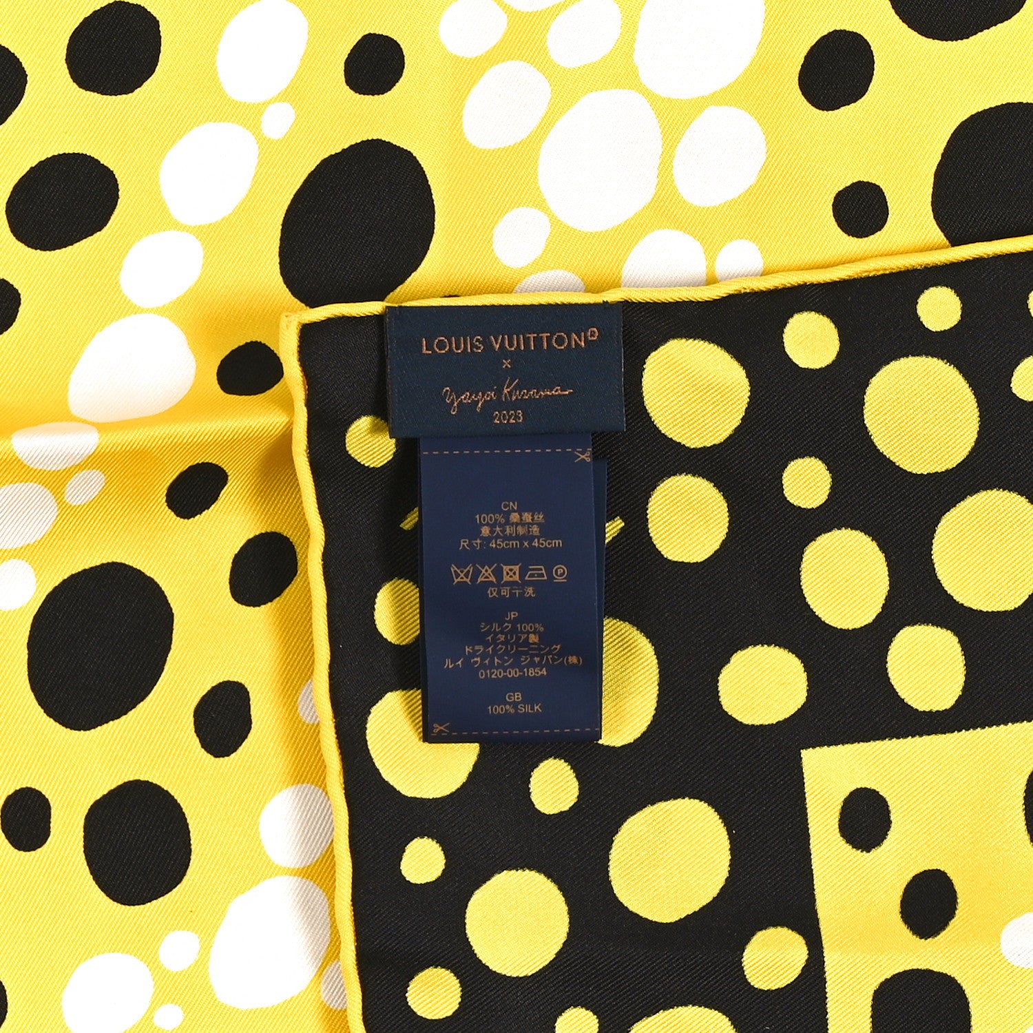Louis Vuitton LV x YK Silk Monogram Dots Scarf 45 Yellow Black 6 of 6
