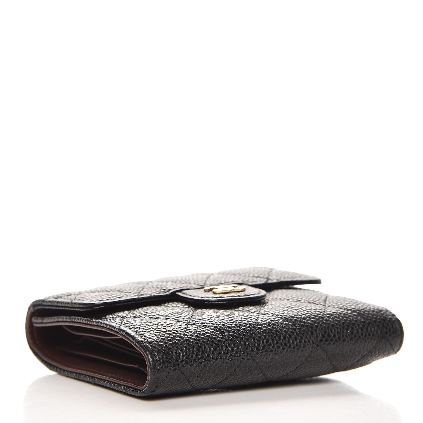 Caviar Quilted Compact Flap Wallet Black