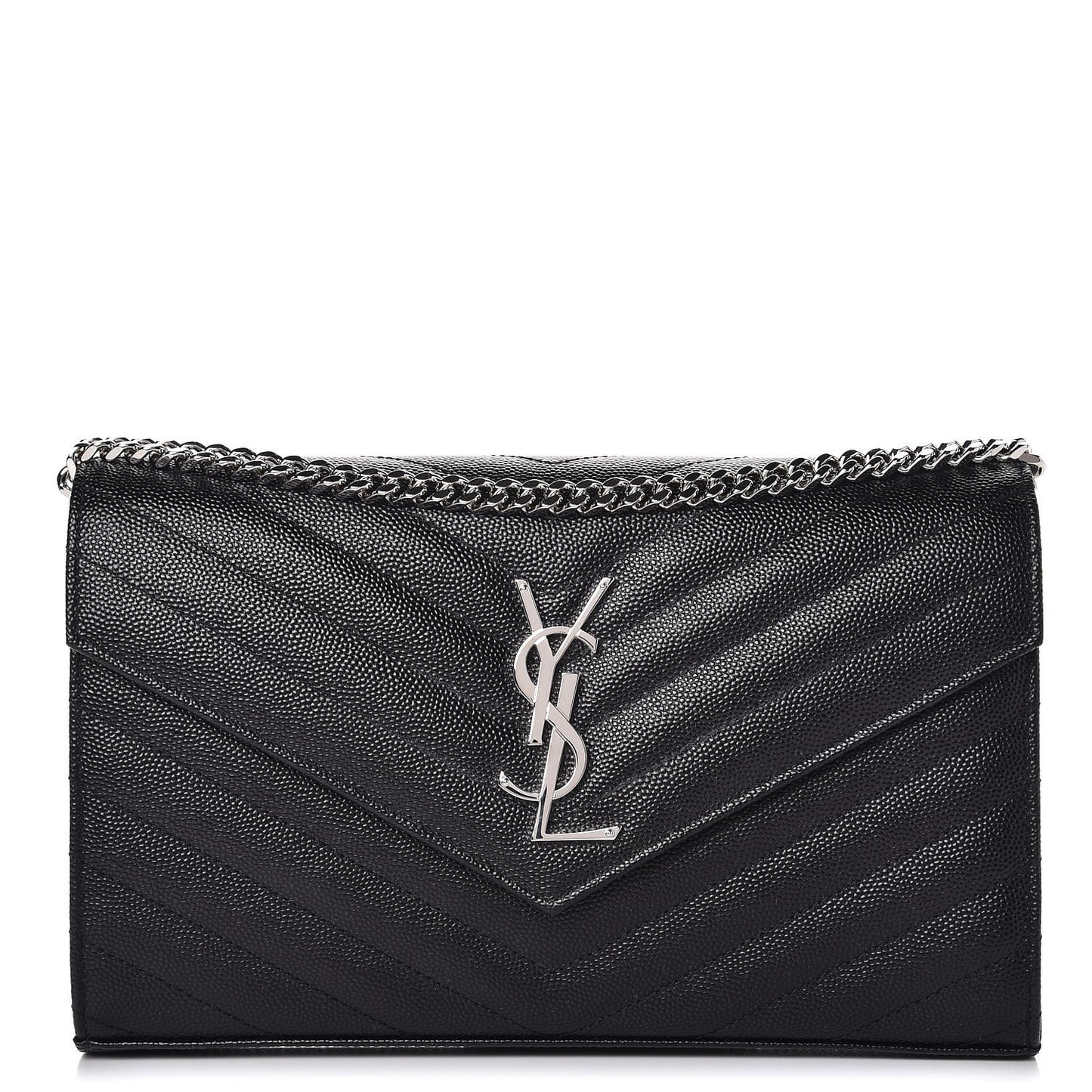 Grain De Poudre Matelasse Chevron Monogram Chain Wallet Black