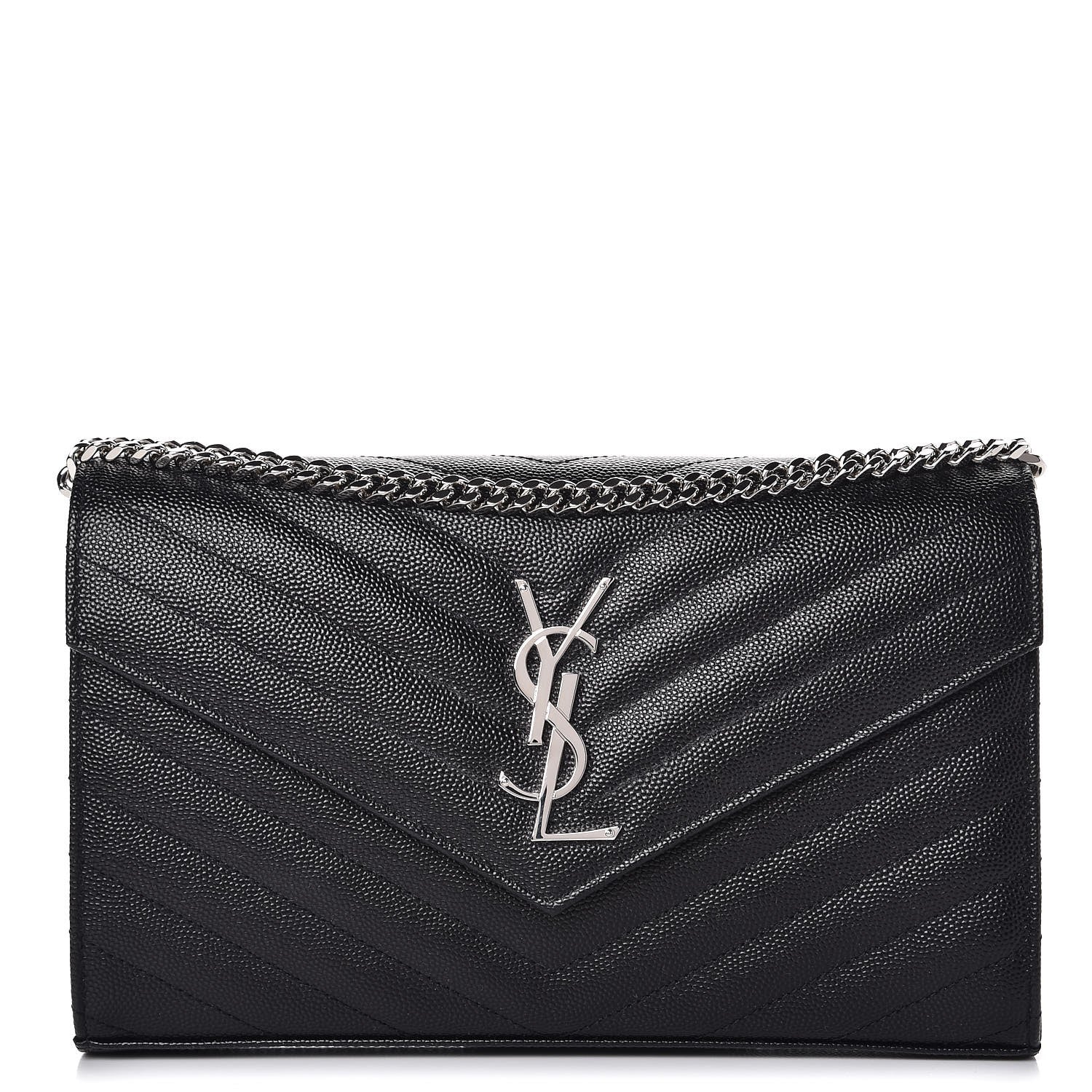 Saint Laurent Grain De Poudre Matelasse Chevron Monogram Chain Wallet Black 1 of 8