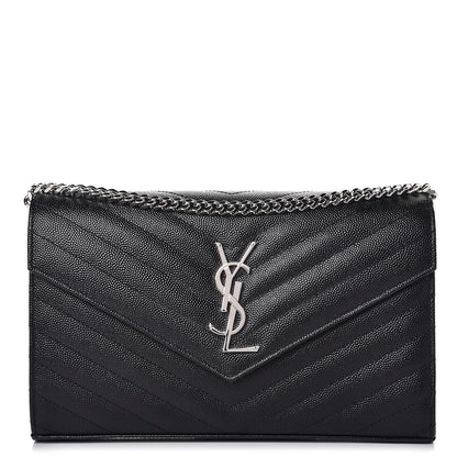 Saint Laurent Grain De Poudre Matelasse Chevron Monogram Chain Wallet Black 1 of 8