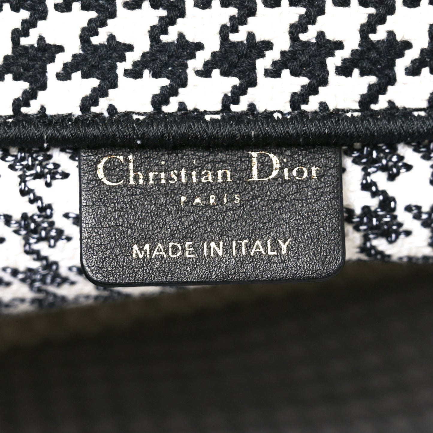 Canvas Houndstooth Embroidered Book Tote Black White