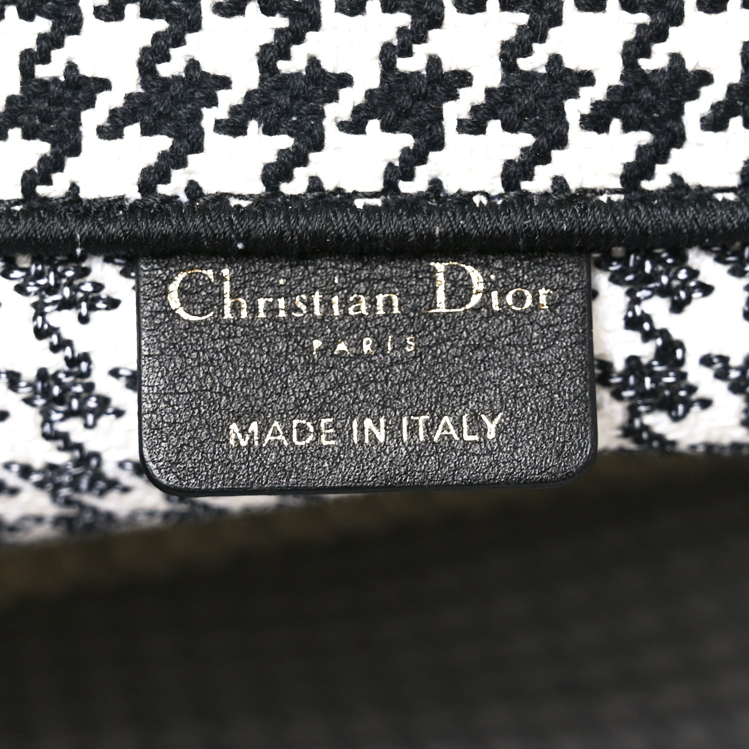 Christian Dior Canvas Houndstooth Embroidered Book Tote Black White 6 of 10