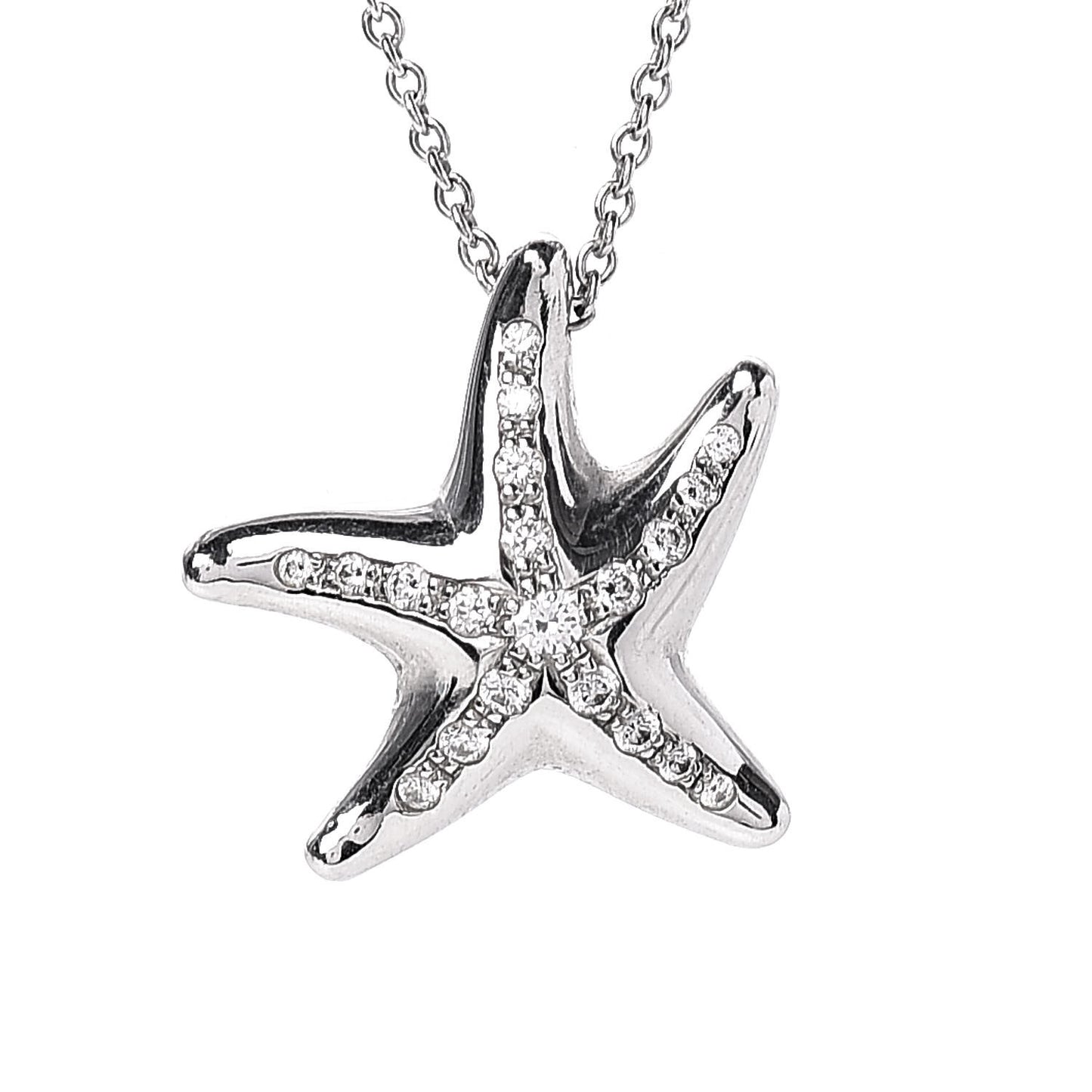 Platinum Diamond 15mm Elsa Peretti Pave Starfish Pendant Necklace