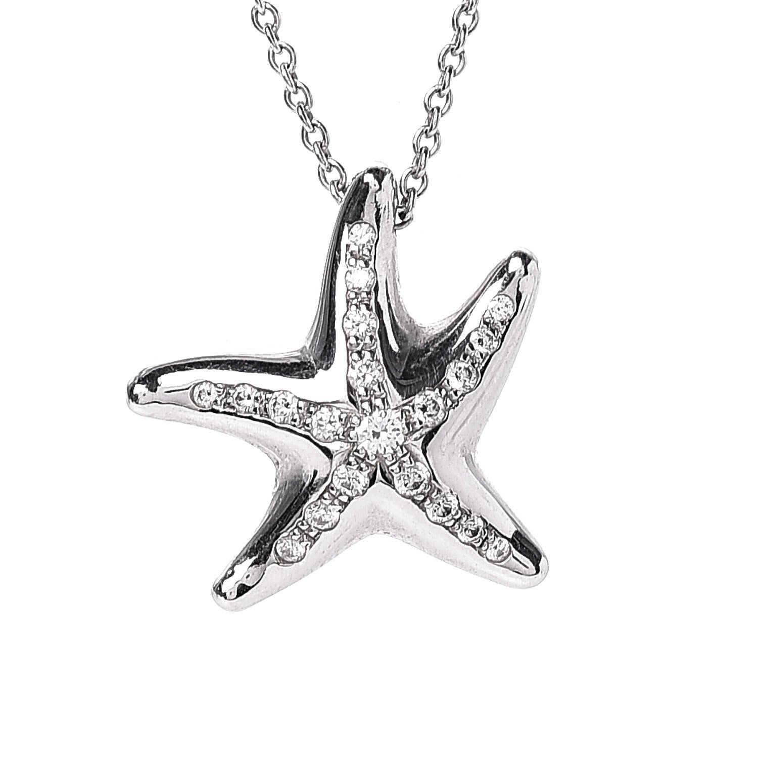 Tiffany Platinum Diamond 15mm Elsa Peretti Pave Starfish Pendant Necklace 4 of 9