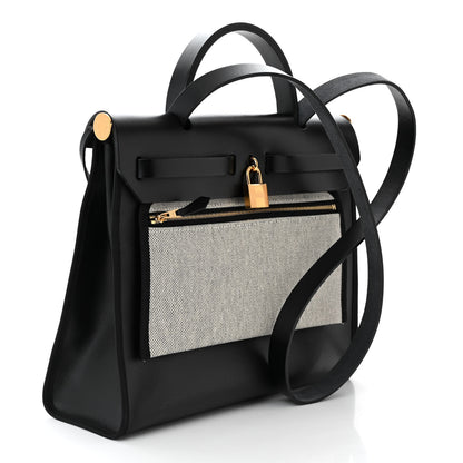 Hermes Toile H Berline Vache Hunter Herbag Zip PM 31 Black Ecru 4 of 12