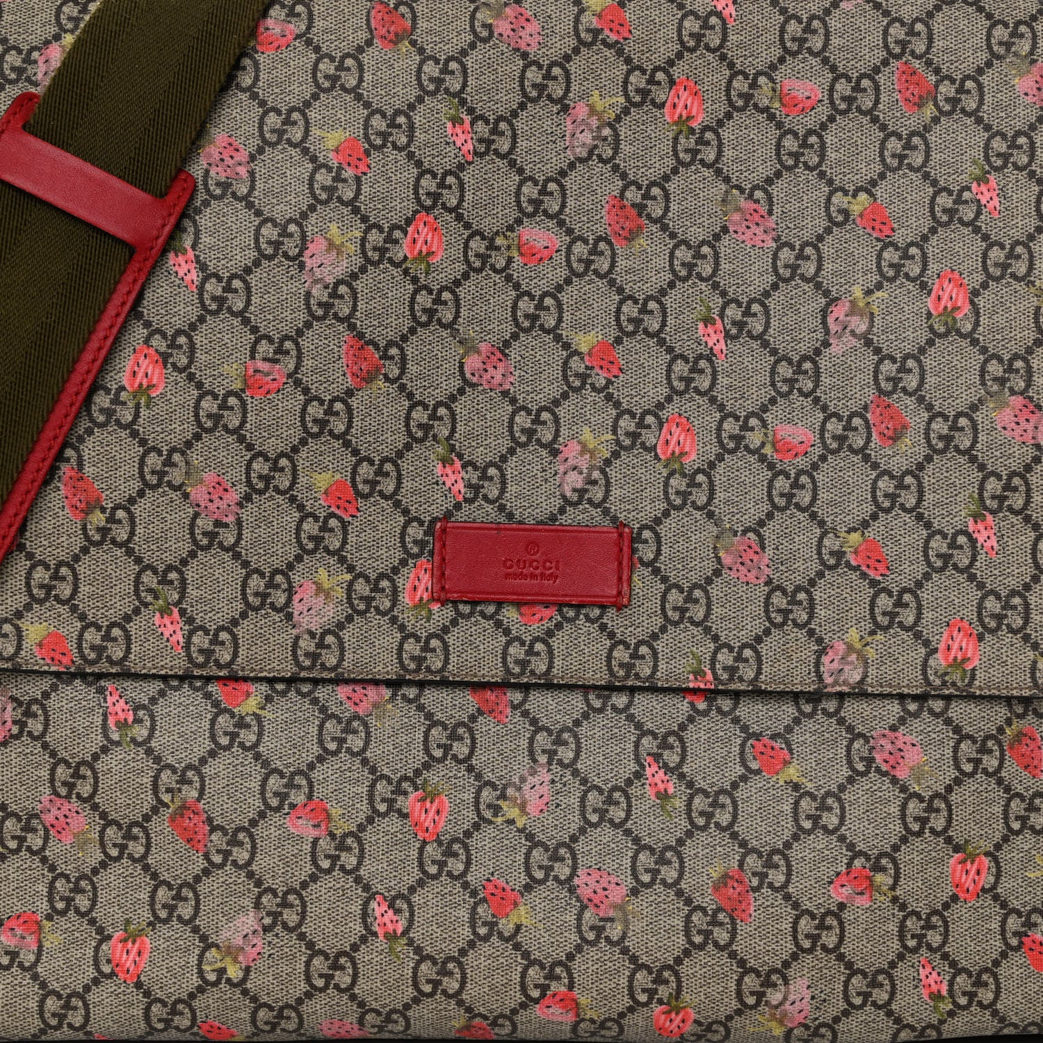 Gucci GG Supreme Monogram Strawberry Messenger Diaper Bag Beige 8 of 10