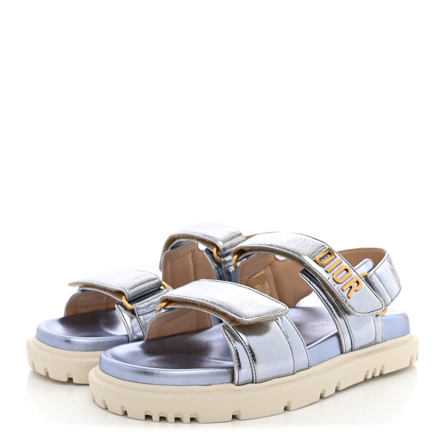 Laminated Crinkled Calfskin Dioract Sandals 35 Indigo Metal