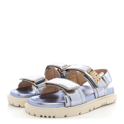 Christian Dior Laminated Crinkled Calfskin Dioract Sandals 35 Indigo Metal 4 of 10