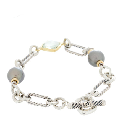 David Yurman Sterling Silver 18K Yellow Gold Tahitian Pearl Prasiolite Figaro Bracelet 2 of 3