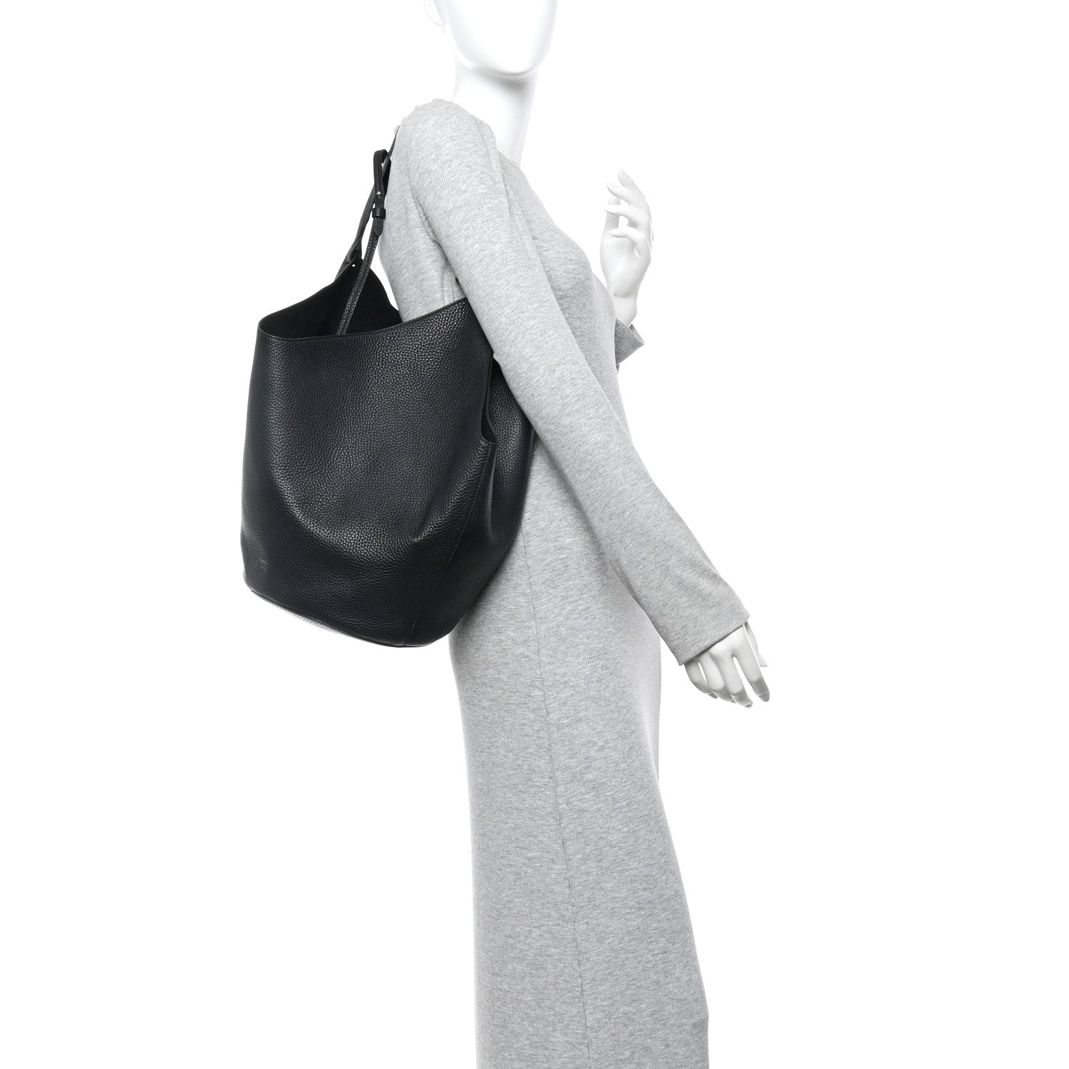 Khaite Pebbled Sport Calfskin Medium Lotus Tote Black 2 of 10