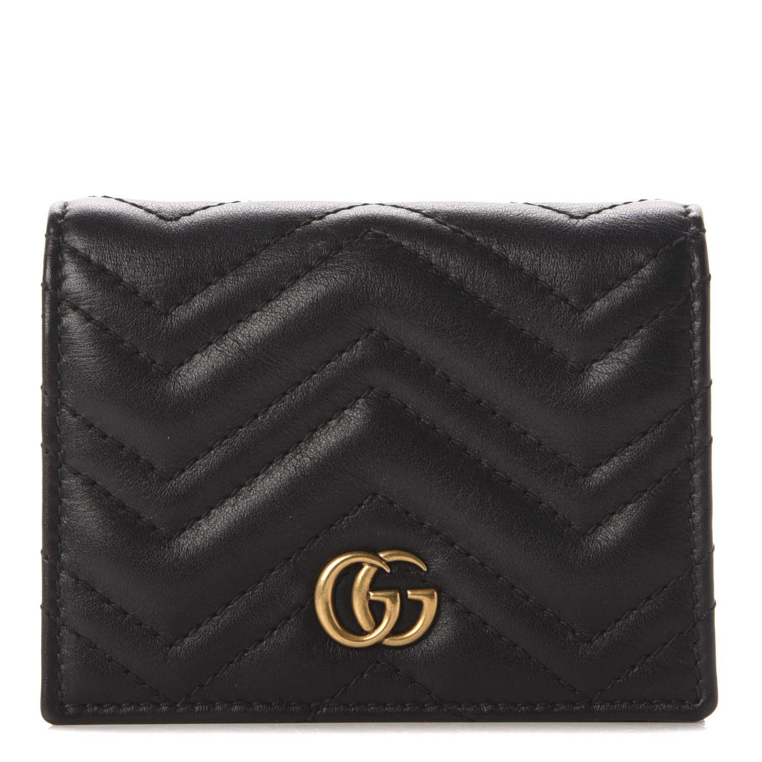 Gucci Calfskin Matelasse GG Marmont Card Case Wallet Black 1 of 12