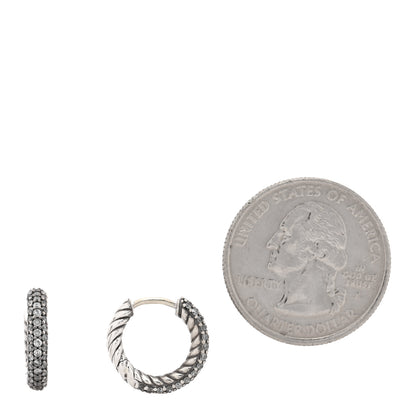 David Yurman Sterling Silver Diamond Petite Pave Huggie Hoop Earrings 2 of 5
