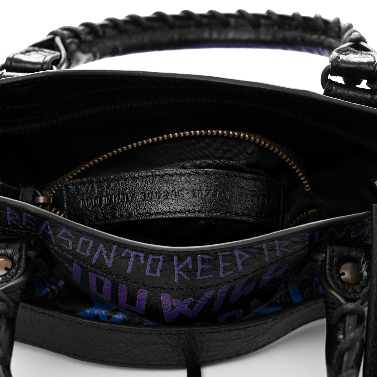 Balenciaga Agneau Arena Graffiti All Over Classic Hardware Mini City Black Bleu Violet 7 of 9