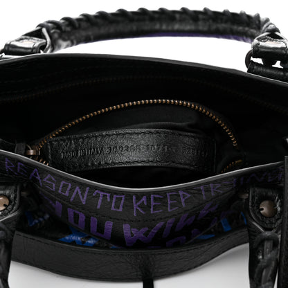 Balenciaga Agneau Arena Graffiti All Over Classic Hardware Mini City Black Bleu Violet 7 of 9