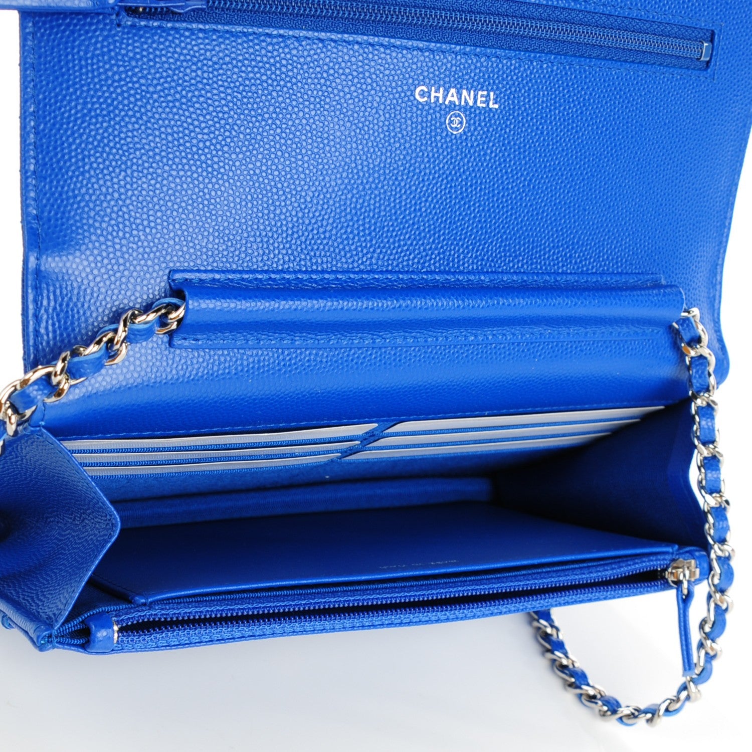 Chanel Caviar Chevron Quilted Wallet On Chain WOC Blue 4 of 8