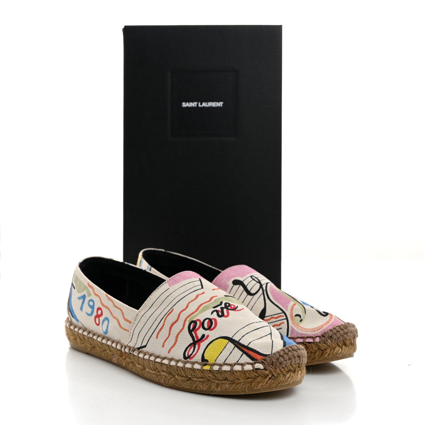 Canvas Love Print Elba Logo Embroidered Espadrilles 38 Multicolor