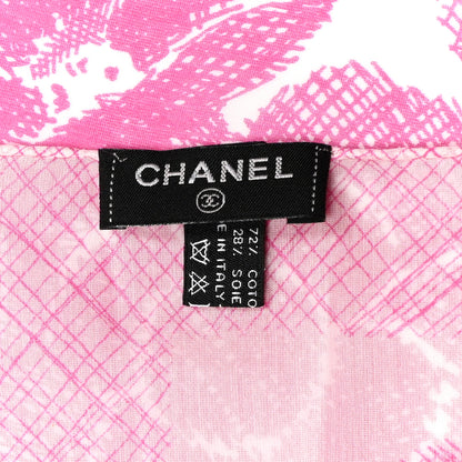 Chanel Cotton Silk CC Camellia Stole Pink White 4 of 4