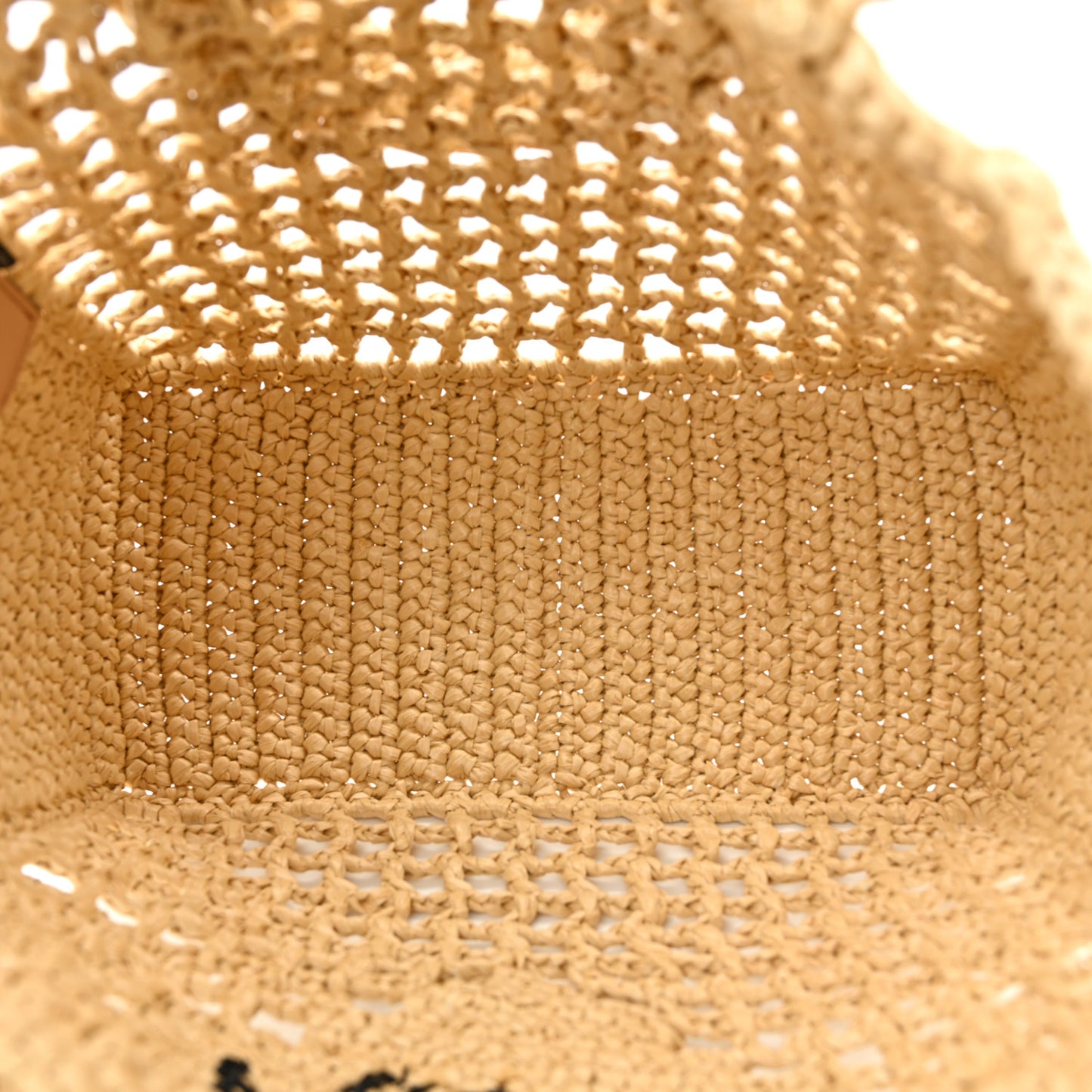 Yarn Raffia Effect Crochet Logo Embroidered Small Tote Bag Naturale