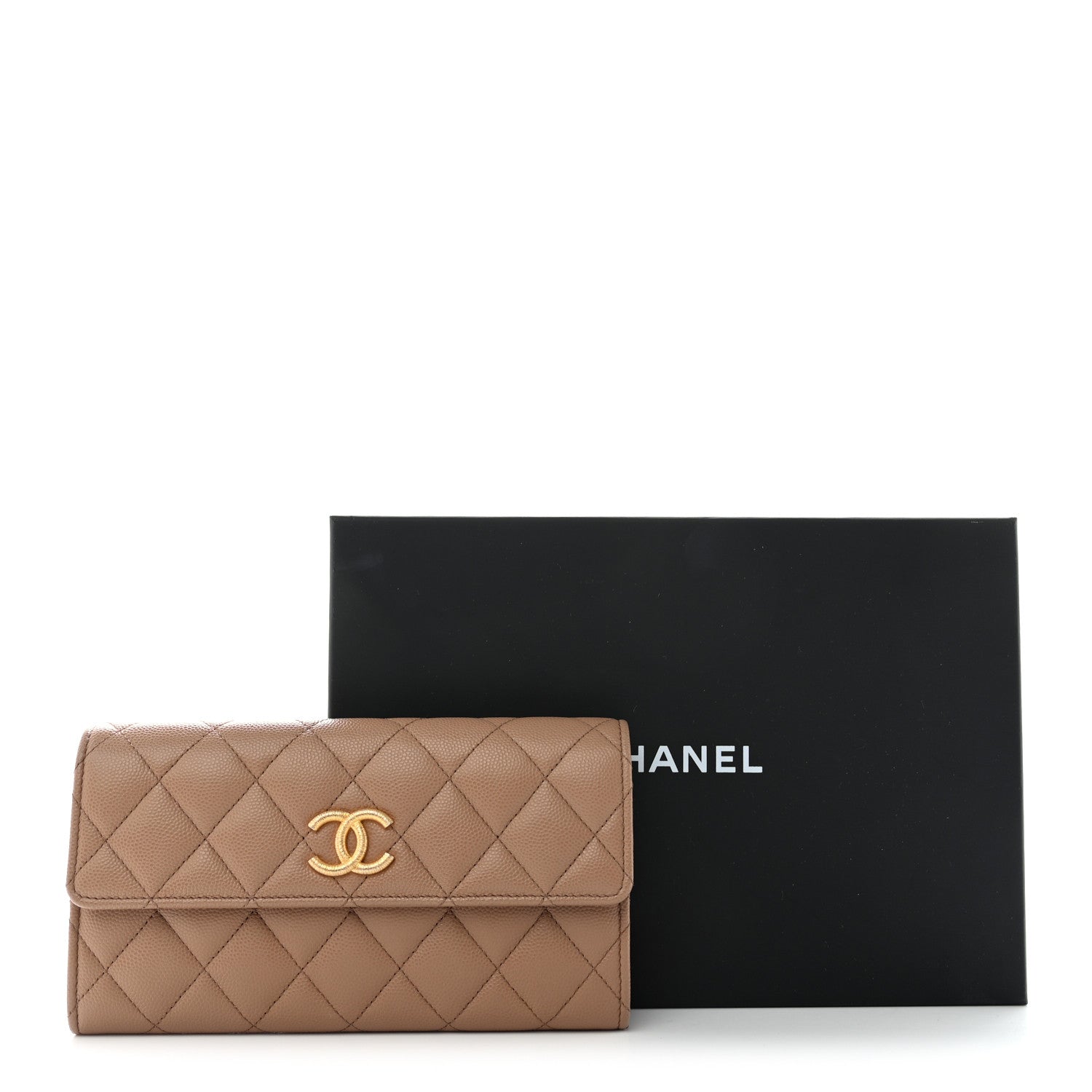 Chanel Caviar Quilted Chain CC Long Flap Wallet Dark Beige 9 of 9