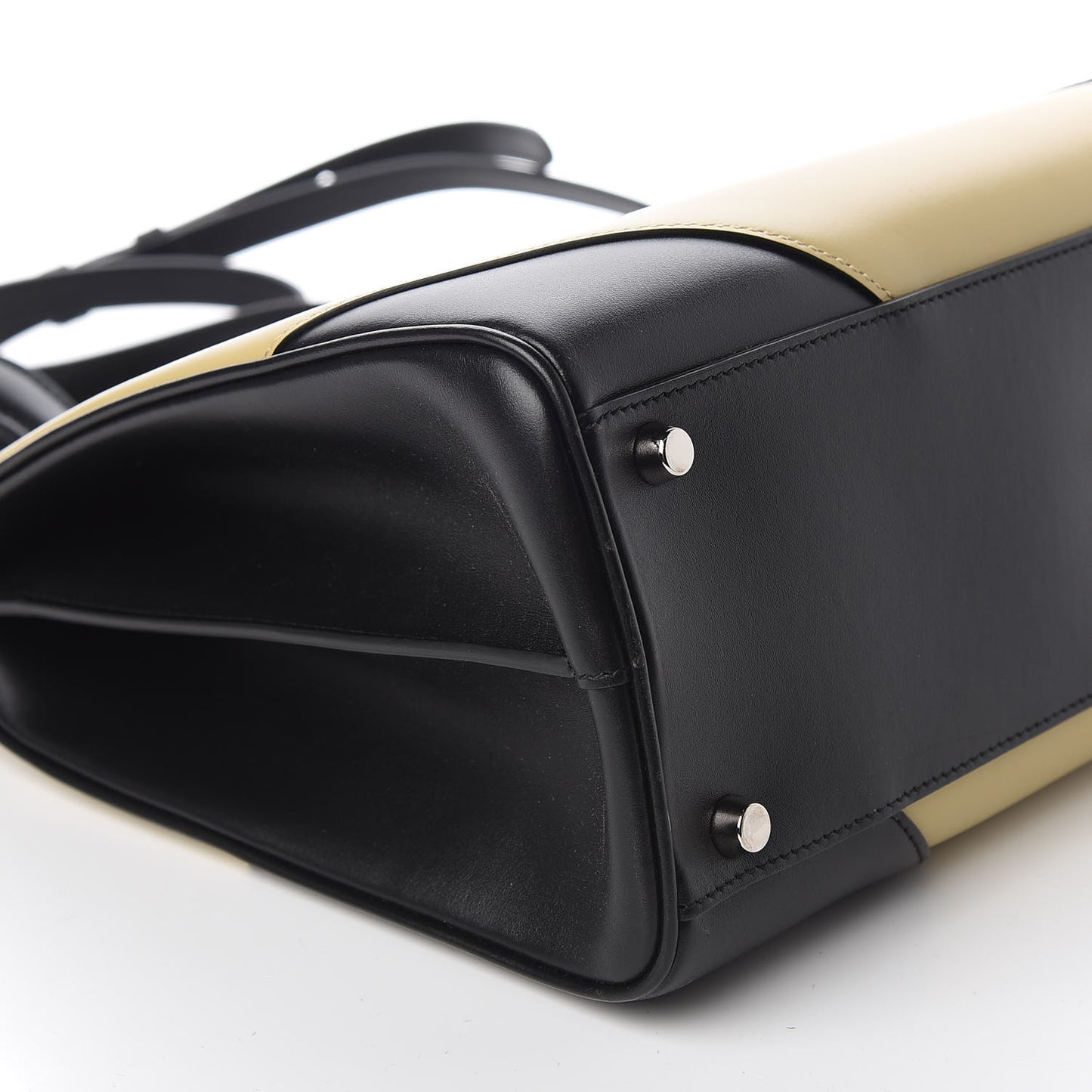 Smooth Calfskin Diagonal Striped Medium Zumi Top Handle Bag Black Beige