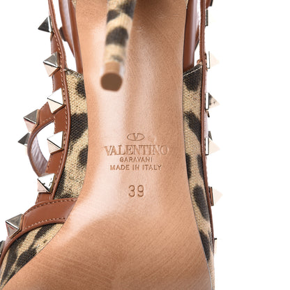 Valentino Garavani Canvas Leopard Print Rockstud Ankle Strap 100mm Pumps 39 Brown 9 of 11