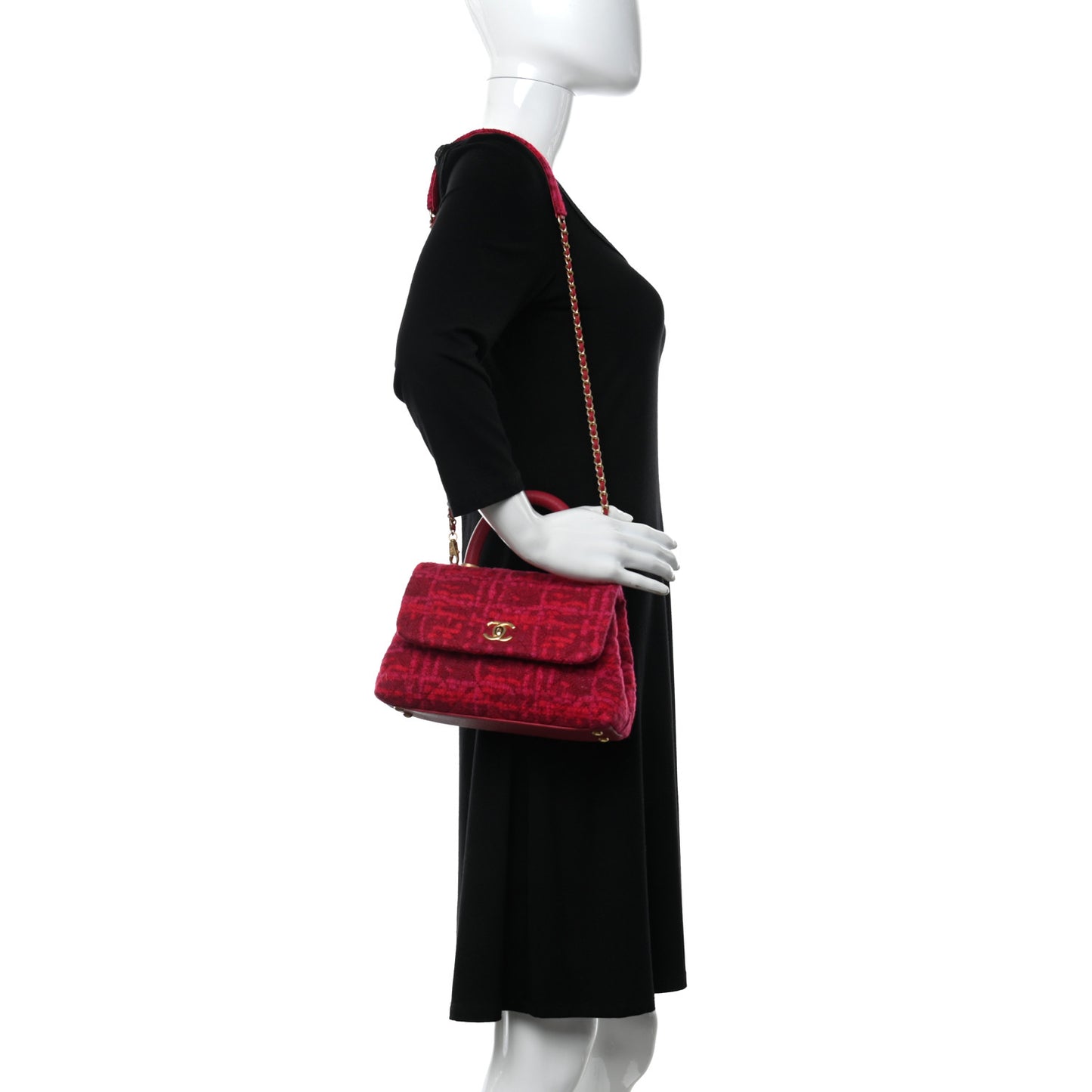 Tweed Mini Coco Handle Flap Fuchsia