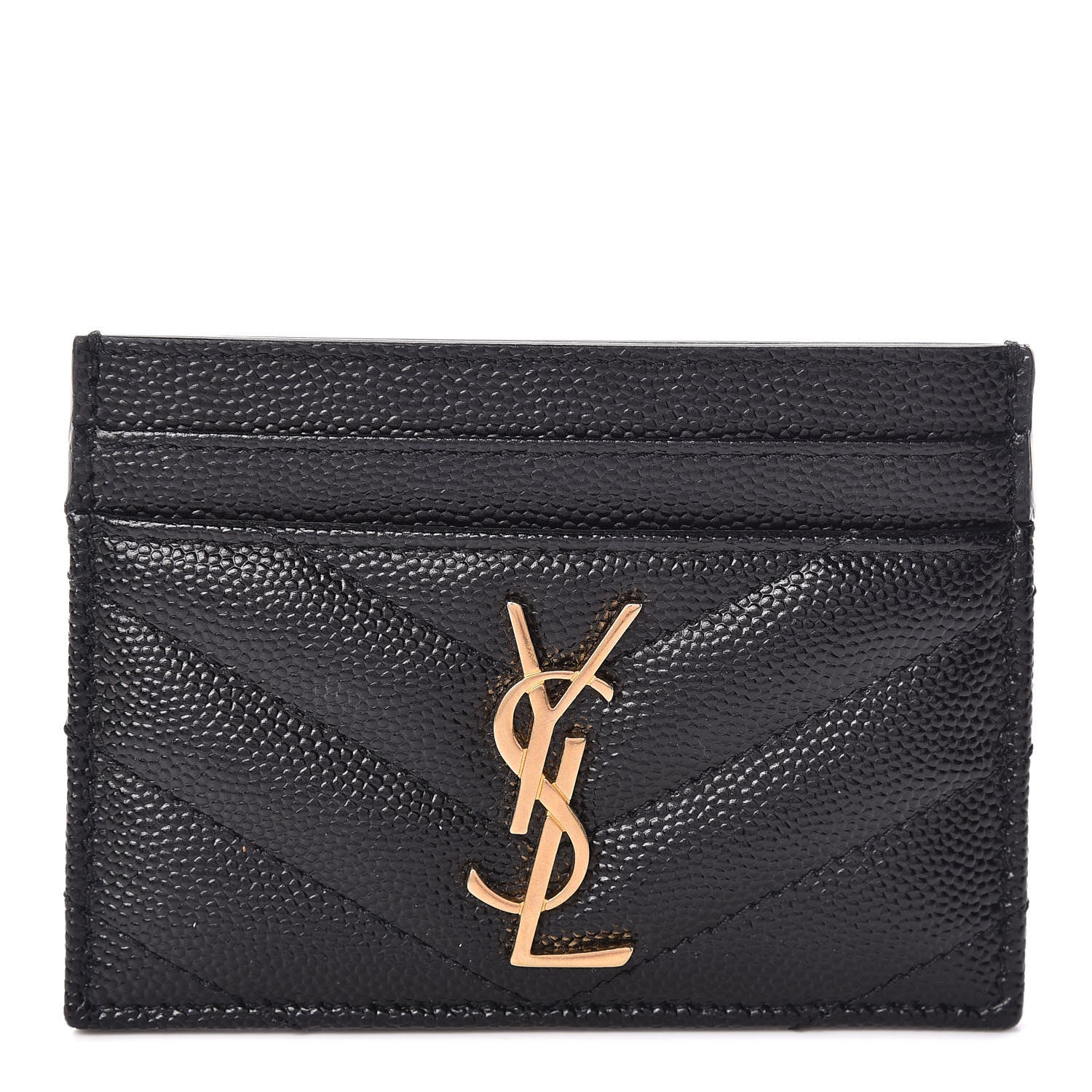 Saint Laurent Grain De Poudre Matelasse Chevron Monogram Credit Card Case Black 1 of 8