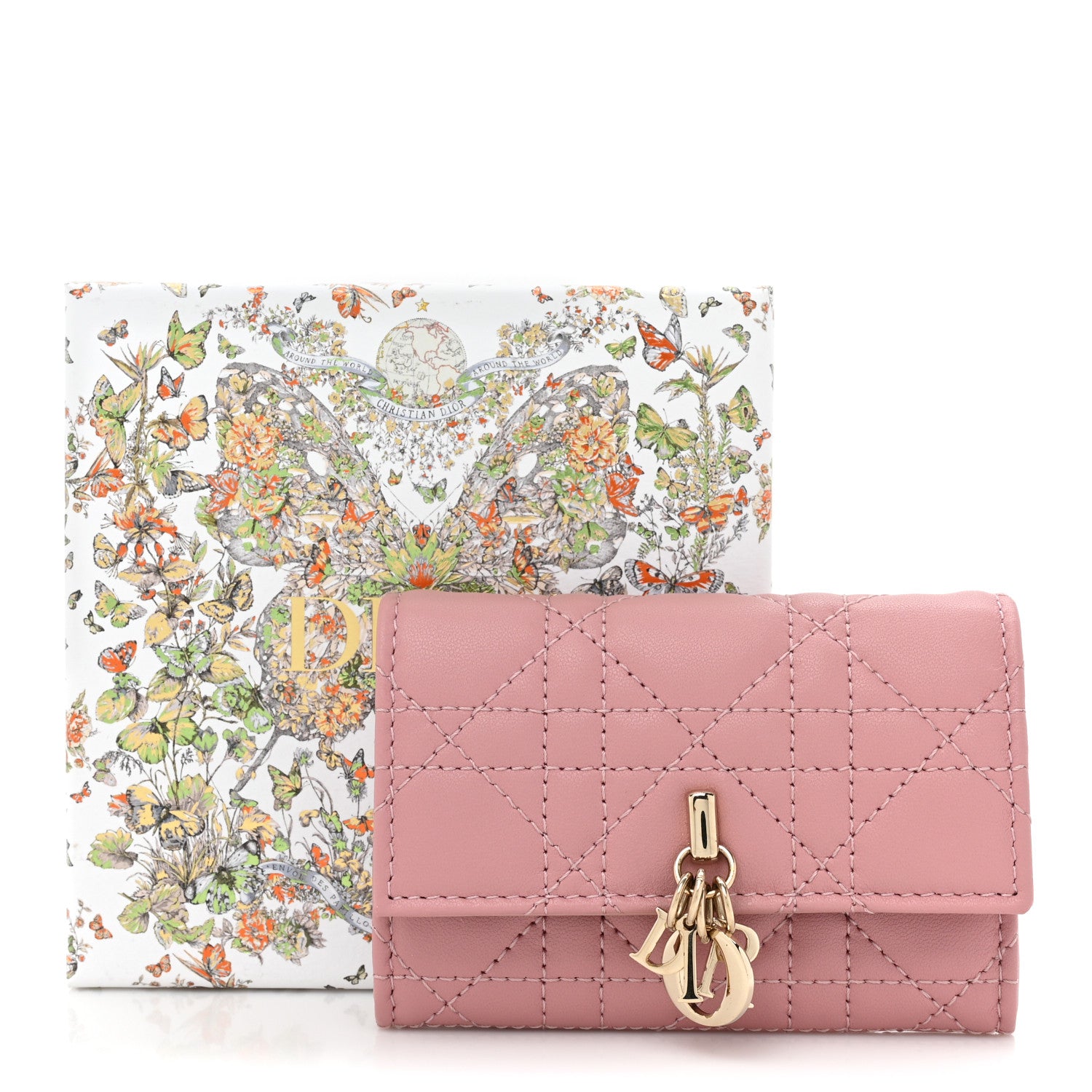 Christian Dior Lambskin Cannage Miss Dior Glycine Wallet Pink