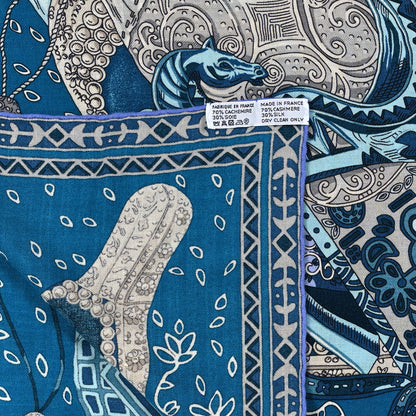Hermes Cashmere Silk Cavaliers du Caucase Shawl 140 Bleu Gris Parme 3 of 4
