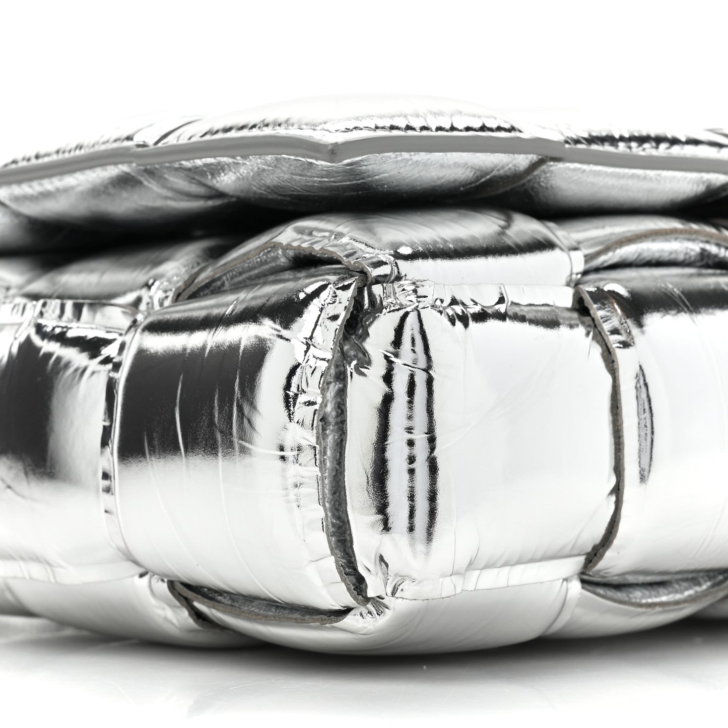 Metallic Lambskin Padded Cassette Crossbody Bag Silver