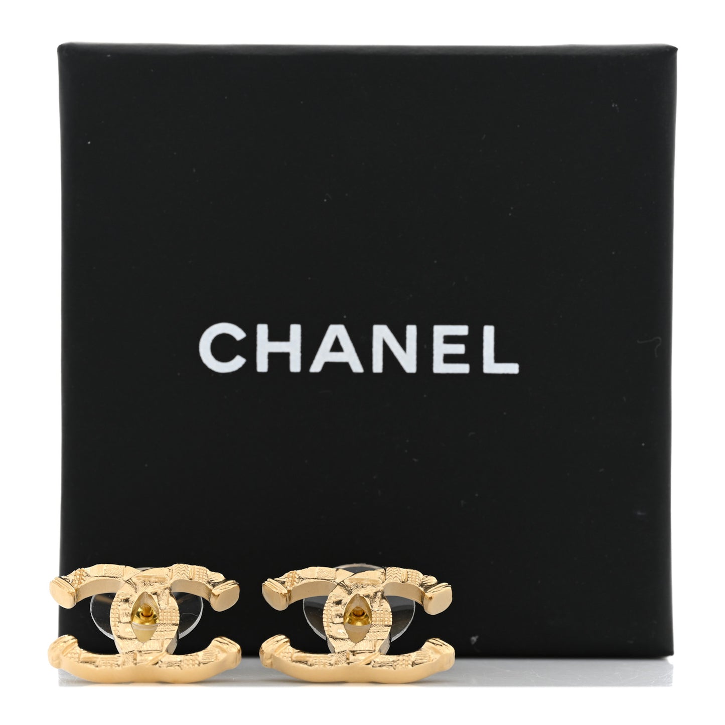 Metal Tweed Effect CC Earrings Gold