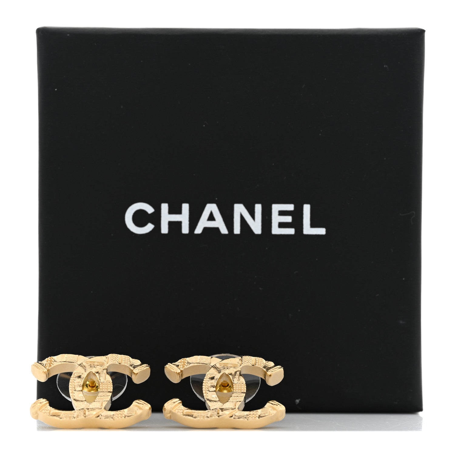 Chanel Metal Tweed Effect CC Earrings Gold 7 of 7