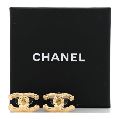 Chanel Metal Tweed Effect CC Earrings Gold 7 of 7