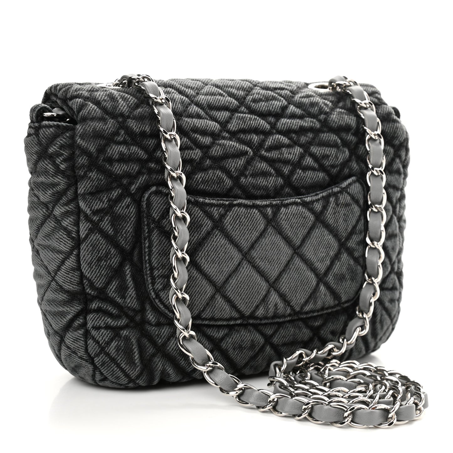 Washed Denim Quilted Small Denimpression Flap Grey Black