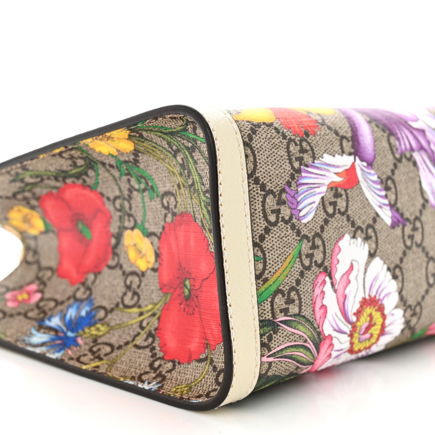 GG Supreme Monogram Flora Textured Calfskin Small Padlock Tote Beige Ebony Multicolor Mystic White