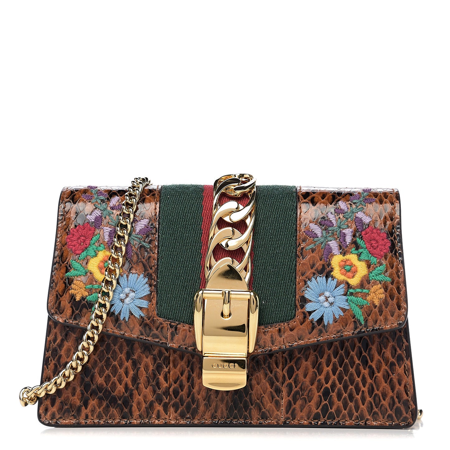 Elaphe Web Floral Embroidered Super Mini Sylvie Chain Shoulder Bag Cuir Multicolor