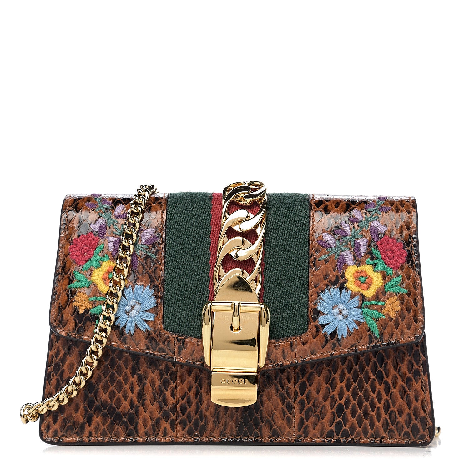 Gucci Elaphe Web Floral Embroidered Super Mini Sylvie Chain Shoulder Bag Cuir Multicolor 1 of 11