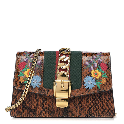 Gucci Elaphe Web Floral Embroidered Super Mini Sylvie Chain Shoulder Bag Cuir Multicolor 1 of 11