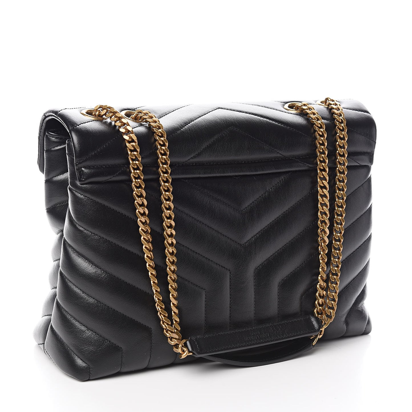 Calfskin Y Quilted Monogram Medium Loulou Chain Satchel Black