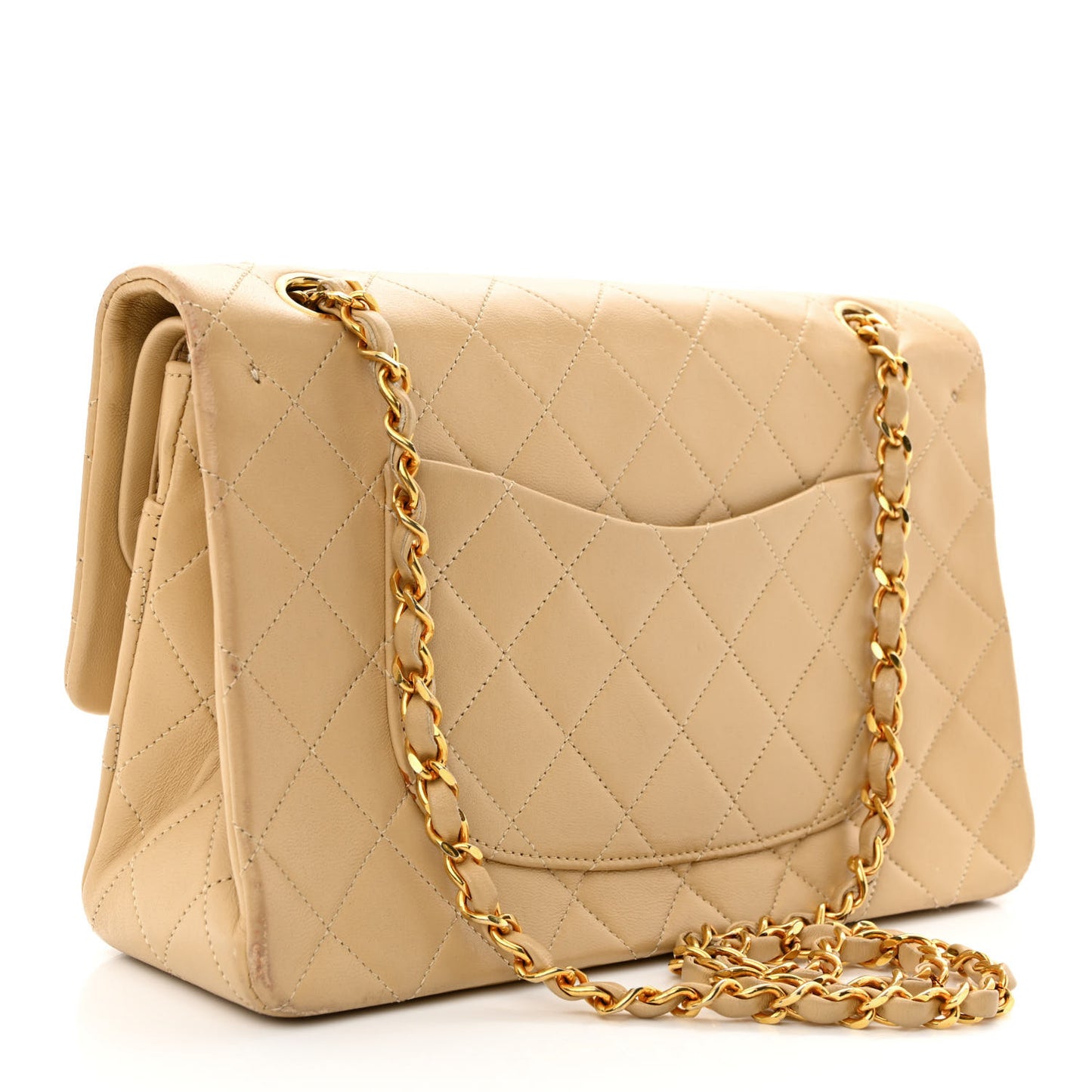 Lambskin Quilted Medium Double Flap Beige