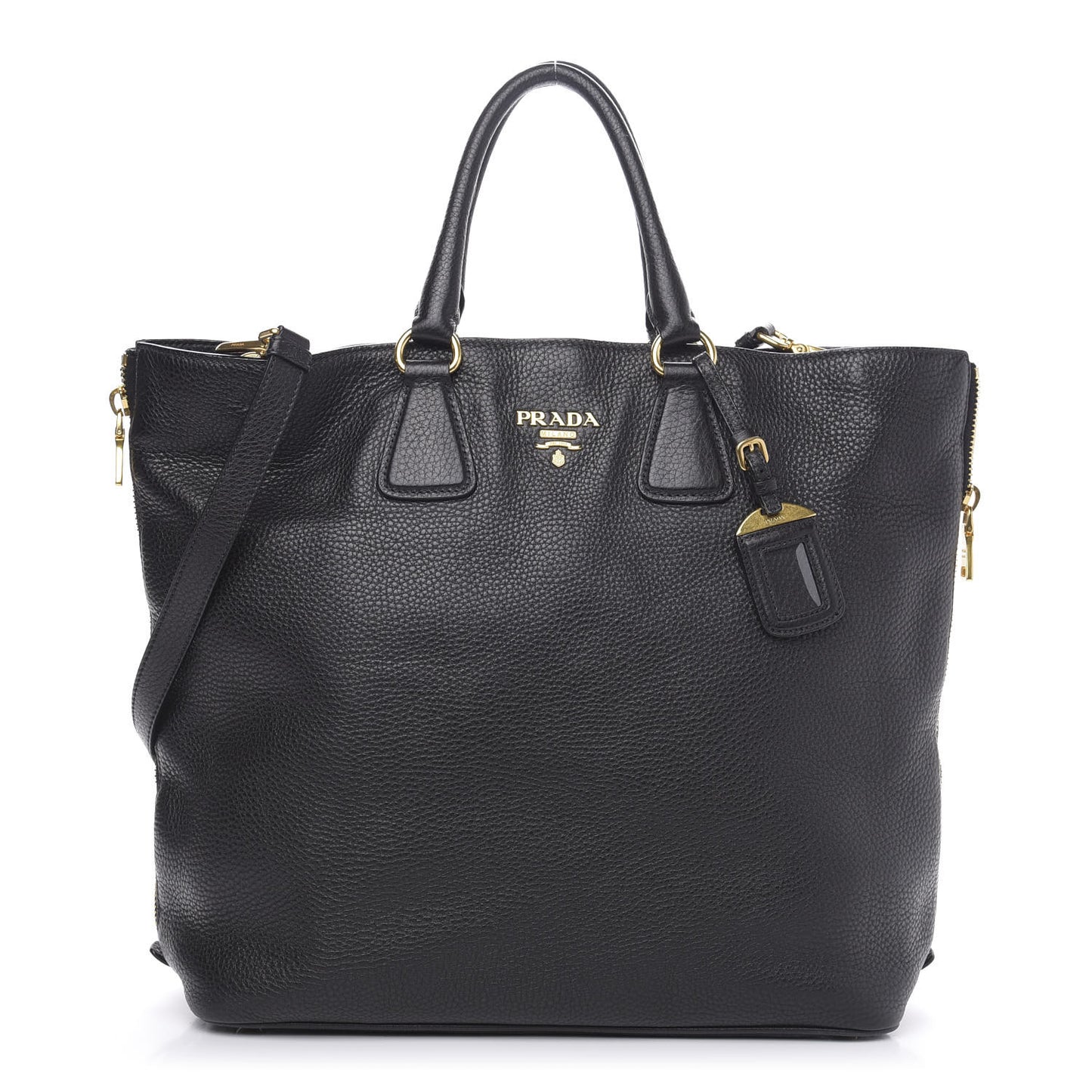 Vitello Daino Side Zip Tote Black