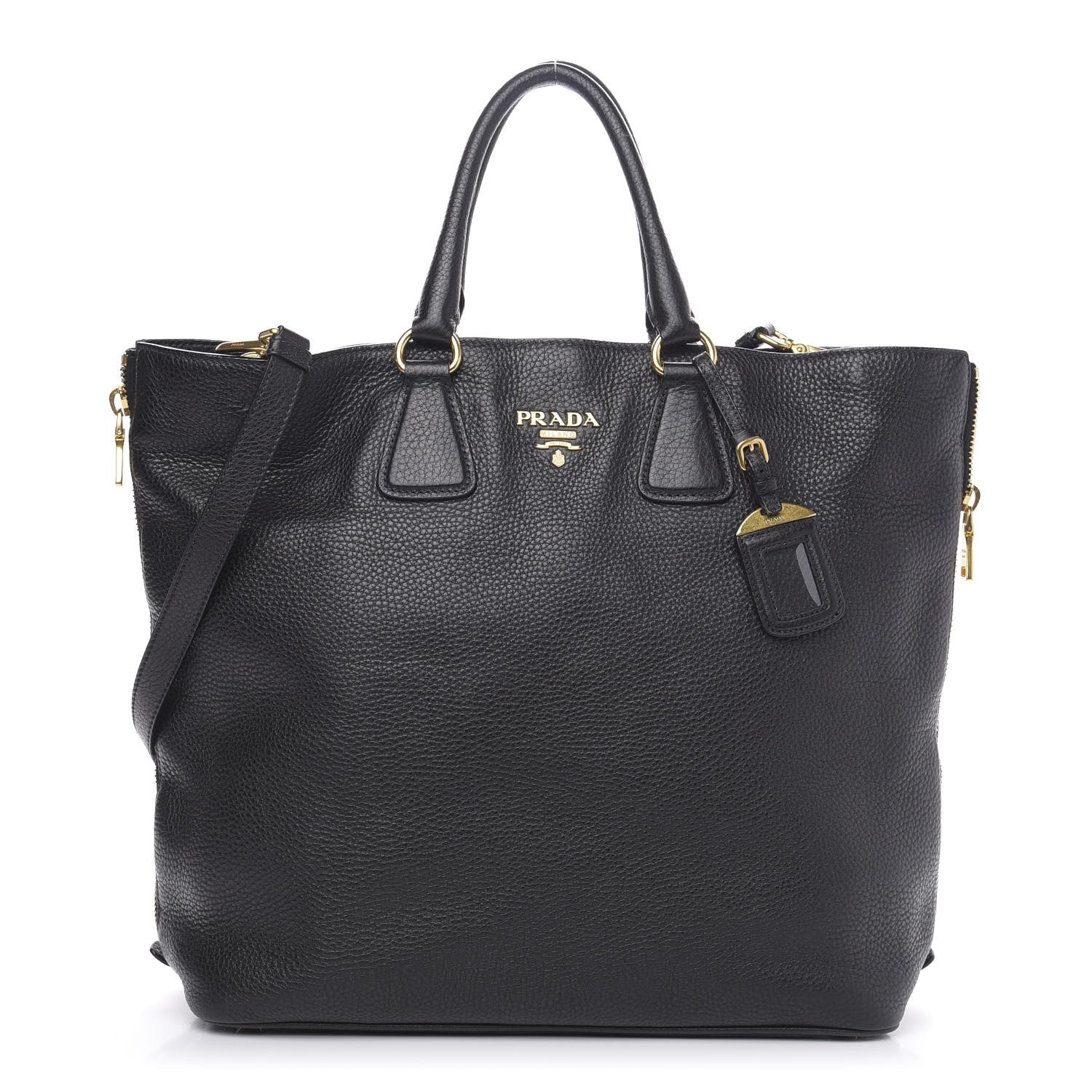 Prada Vitello Daino Side Zip Tote Black 1 of 11