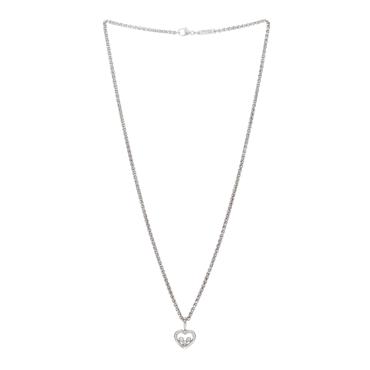 18K White Gold 3 Happy Diamonds Icons Heart Pendant Necklace