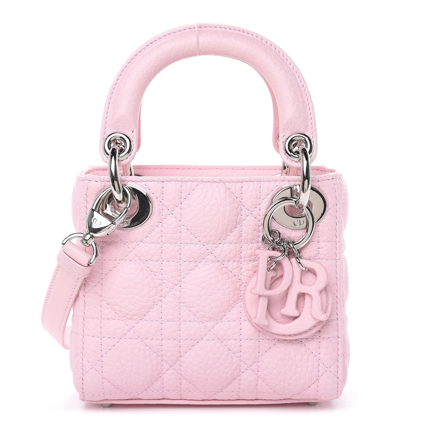 Grained Calfskin Cannage Nano Lady Dior Rose Clair