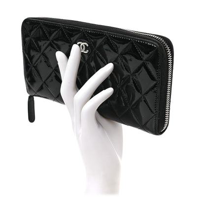 Chanel Patent Quilted Zip Around Wallet Black 2 of 7