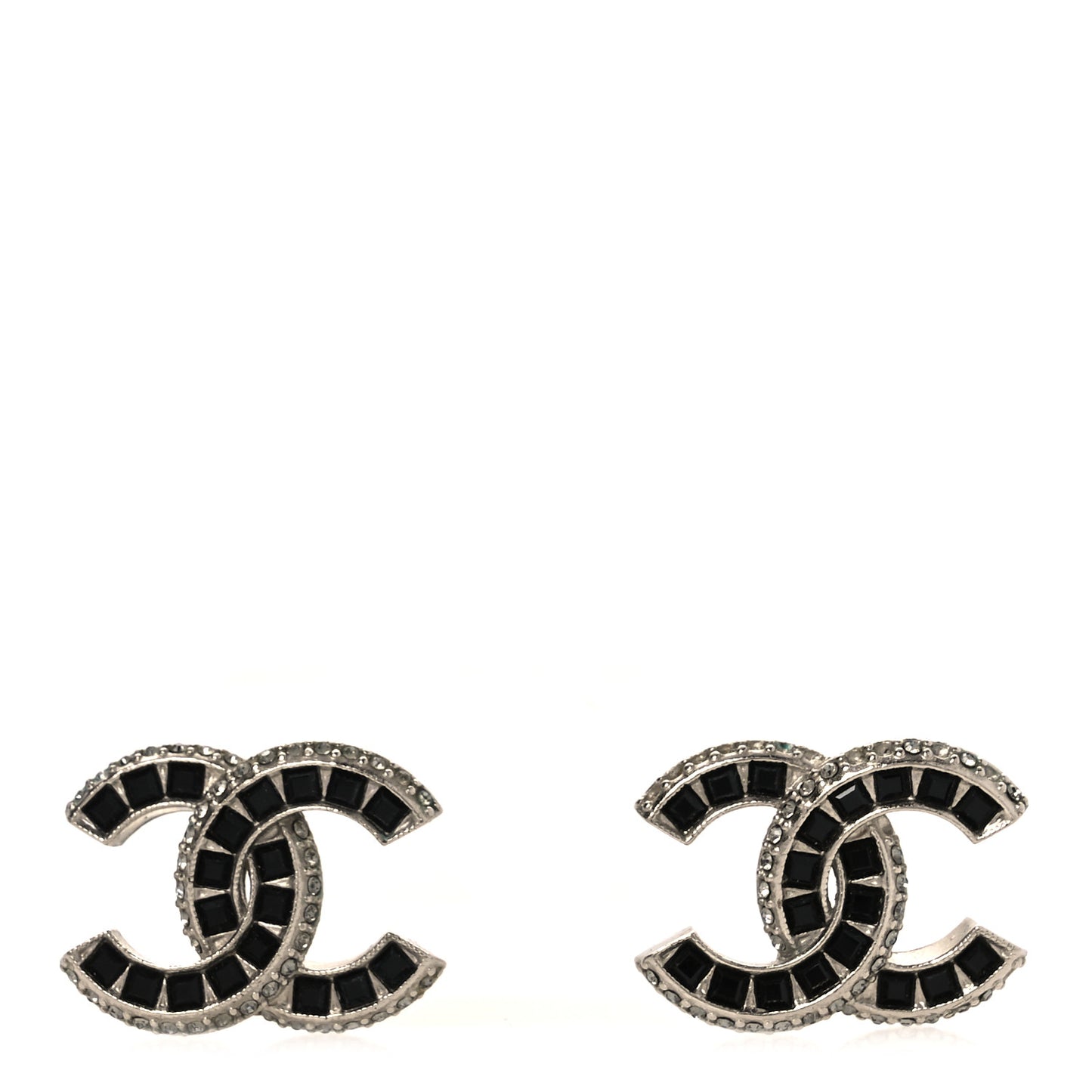 Baguette Crystal CC Earrings Silver Grey Black