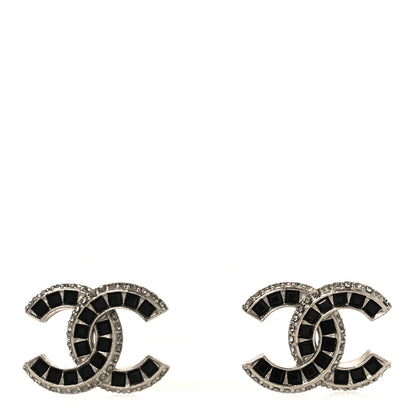 Chanel Baguette Crystal CC Earrings Silver Grey Black 1 of 4