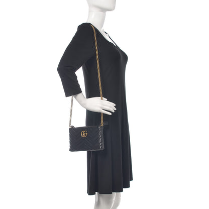 Gucci Calfskin Matelasse Mini GG Marmont Chain Bag Black 2 of 13